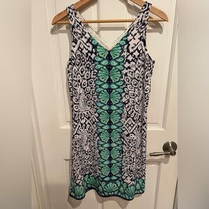 Lilly Pulitzer V-Neck Dress in Navy and Teal Women’s XXS